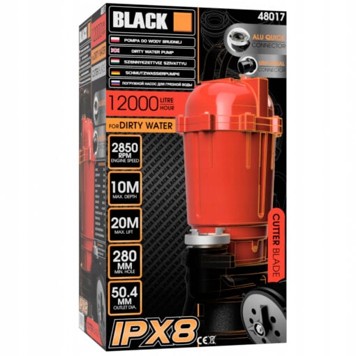 Uppopumppu silppurilla likavedelle 2600 W, Black