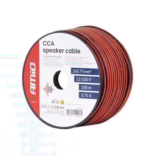 Kaiutinkaapeli punamusta 2x0.75mm2 100m, Amio