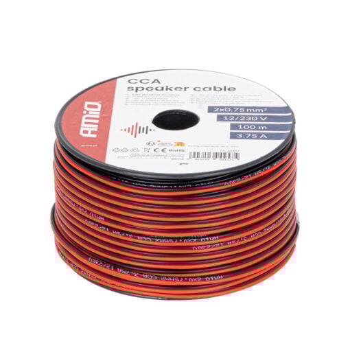 5903293044575-Kaiutinkaapeli-punamusta-2x0.75mm2-100m-Amio 5903293044575-Kaiutinkaapeli-punamusta-2x0.75mm2-100m-Amio