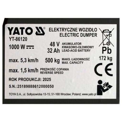 5906083126291-Sahkokayttoinen-minidumpperi-1000-W-Yato-16 5906083126291-Sahkokayttoinen-minidumpperi-1000-W-Yato-16