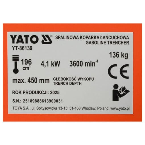 5906083126338-Ketjukaivuri-salaojakone-Loncin-6,5-hv-Yato-13 5906083126338-Ketjukaivuri-salaojakone-Loncin-6,5-hv-Yato-13