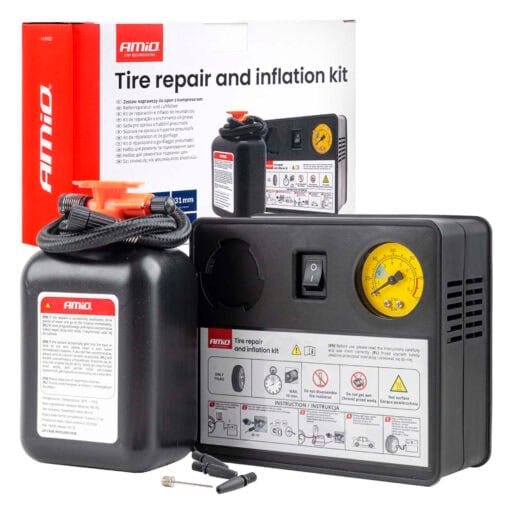 5903293049303-Renkaan-paikkaussarja-kompressorilla-31-mm-12-V-Amio Renkaanpaikkaussarja kompressorilla 31 mm 12 V, Amio.